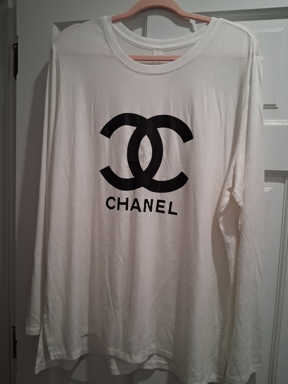 Designer inspired White Long Sleeve Logo Tee.New